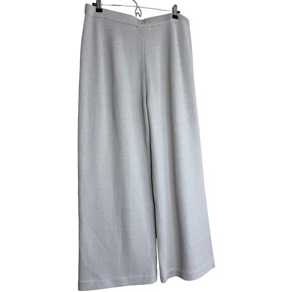 St John Luxe Knit Wide Leg Pants Size 16 Alabaster Wool Blend NWT $395 Neutral - Picture 2 of 11